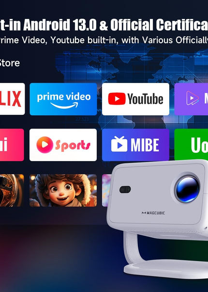 [Netflix Licensed]L018NTV 4K Projector with Wifi and Bluetooth, Built-in Android 13, Smart 1080P Projector, Auto Focus & Auto Keystone Correction with Voice Control Home Theater/Outdoor