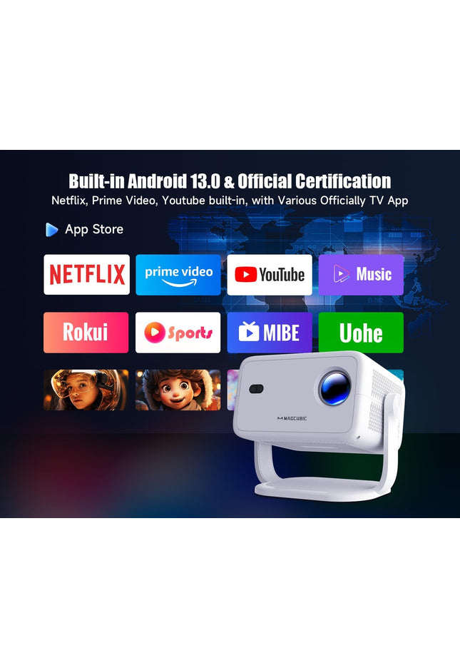 [Netflix Licensed]L018NTV 4K Projector with Wifi and Bluetooth, Built-in Android 13, Smart 1080P Projector, Auto Focus & Auto Keystone Correction with Voice Control Home Theater/Outdoor