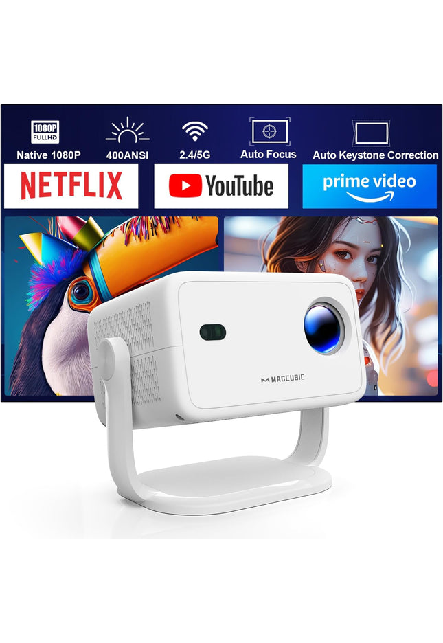 [Netflix Licensed]L018NTV 4K Projector with Wifi and Bluetooth, Built-in Android 13, Smart 1080P Projector, Auto Focus & Auto Keystone Correction with Voice Control Home Theater/Outdoor