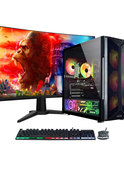 AQVIN AQ20 Gaming Desktop Computer Combo, New 24 inch/ 27 inch Gaming Curved monitor (Intel Hexa Core i7 Processor| 32GB DDR4 RAM| 1TB - 2TB SSD| GTX 1660s, RTX 3050, 3060, 4060| Windows 11 Pro)