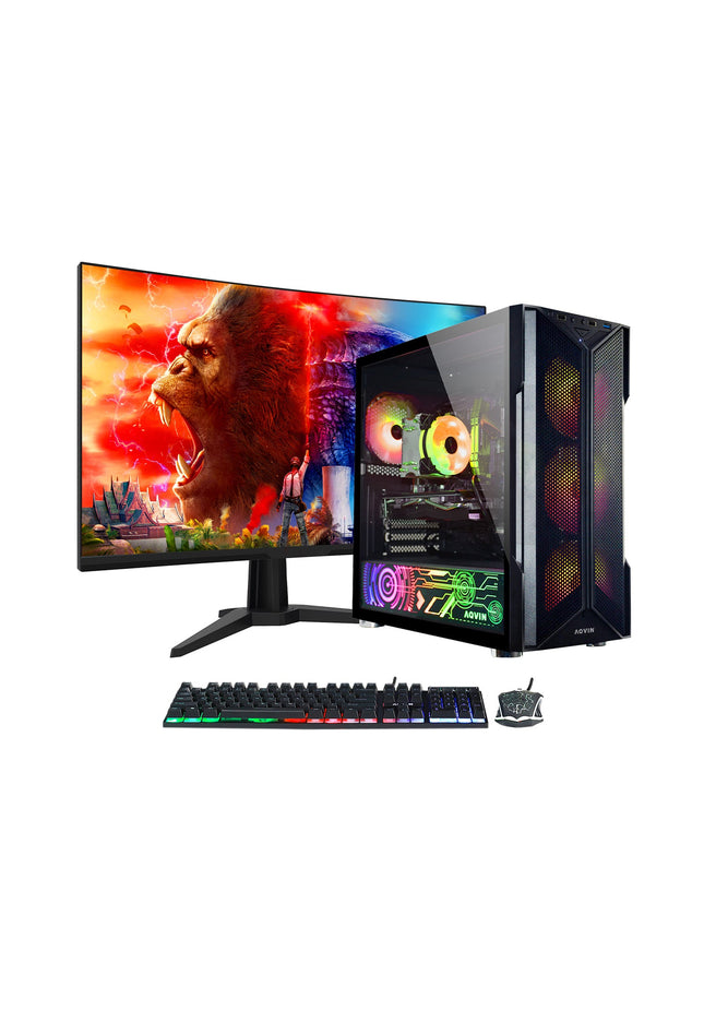 AQVIN AQ20 Gaming Desktop Computer Combo, New 24 inch/ 27 inch Gaming Curved monitor (Intel Hexa Core i7 Processor| 32GB DDR4 RAM| 1TB - 2TB SSD| GTX 1660s, RTX 3050, 3060, 4060| Windows 11 Pro)