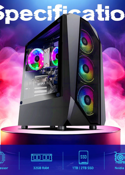 AQVIN AQ30 Series Gaming PC | Ray Tracing NVIDIA and AMD Graphics Card | Intel Core i7 - 8th Gen CPU | 32GB RAM DDR4 | 1TB - 2TB SSD Storage | Windows 11 Pro | Gaming Keyboard Mouse