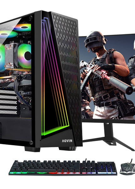 AQVIN Gaming PC Tower Desktop Computer Combo, Intel Core i7 up to 4.60 GHz, 32GB DDR4 RAM, 1TB - 2TB SSD, RX 580, GTX 1660s, RTX 3050, RTX 3060, Windows 11 Pro, WIFI - 27 inch Curved Gaming Monitor