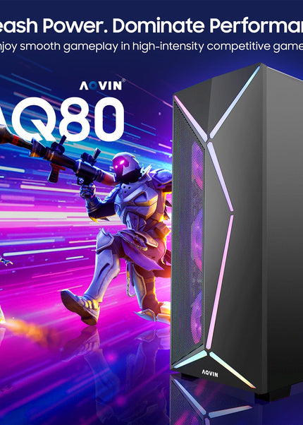 AQVIN AQ80 Gaming Desktop Computer PC Tower - Intel Core i7 - 8700 Processor Up to 4.60 GHz, GeForce GTX 1650/1660 | RTX 3050/4060/5060 Graphics Card, 32GB DDR4 RAM, 1TB SSD - 2TB SSD, Windows 11 Pro, Gaming Keyboard and Mouse