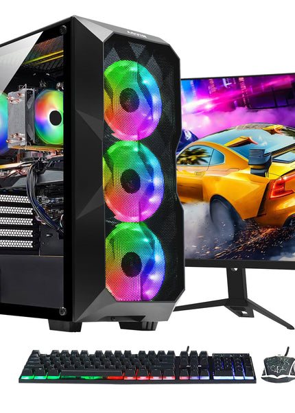 AQVIN Gaming PC Tower Desktop Computer Combo, Intel Core i7 up to 4.60 GHz, 32GB DDR4 RAM, 1TB - 2TB SSD, RX 580, GTX 1660s, RTX 3050, RTX 3060, Windows 11 Pro, WIFI - 27 inch Curved Gaming Monitor