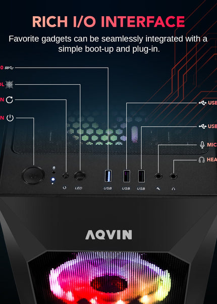 AQVIN Gaming PC Desktop Computer Tower, Intel Core i7 up to 4.60 GHz, 32GB DDR4 RAM, 1TB - 2TB SSD, RX 580, GTX 1660s, RTX 3050, RTX 3060, Windows 11 Pro, WIFI - RGB Keyboard and Mouse