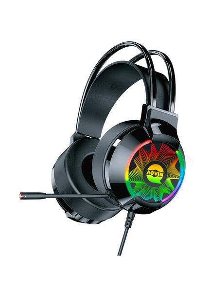 AQVIN Q310 RGB Wired Gaming Headset, RGB Backlight, 7.1 Stereo Surround Sound, 50MM Drivers, Adjustable Microphone, Over-Ear Headphones for PC, Laptop etc - Black