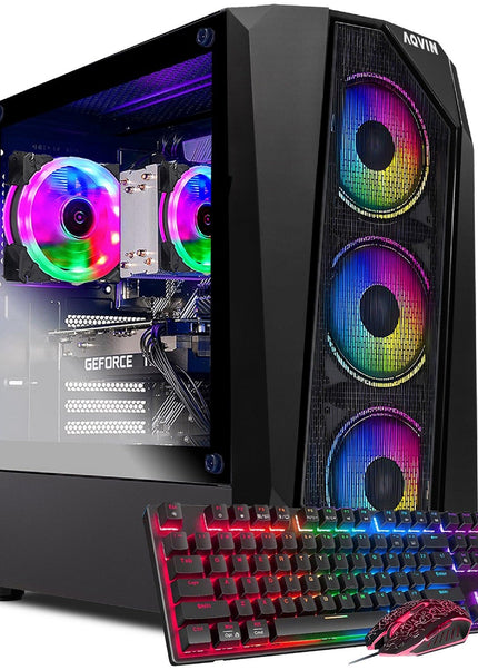 AQVIN AQ30 Series Gaming PC | Ray Tracing NVIDIA and AMD Graphics Card | Intel Core i7 - 8th Gen CPU | 32GB RAM DDR4 | 1TB - 2TB SSD Storage | Windows 11 Pro | Gaming Keyboard Mouse