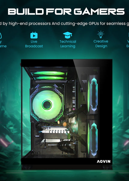 AQVIN NEON Windows 11 Pro Mini Gaming PC - NVIDIA Graphics GeForce RTX 3050 6GB GDDR6, Intel Core i7 - 8th Gen Up to 4.60 GHz Processor, 32GB DDR4 RAM, 1TB NVMe SSD - 2TB NVMe SSD, RGB Keyboard Mouse