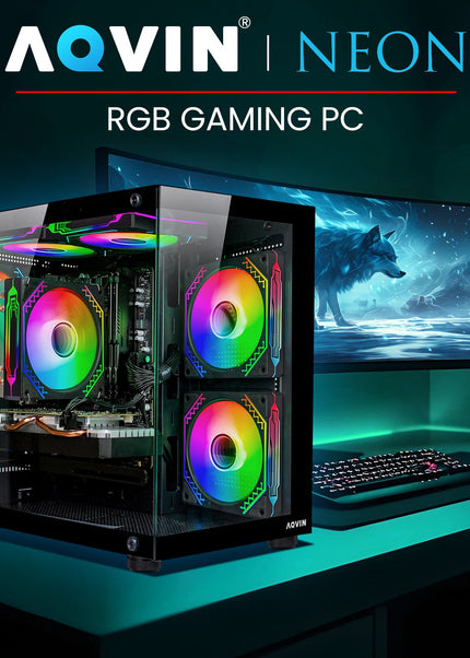 AQVIN NEON Windows 11 Pro Mini Gaming PC - NVIDIA Graphics GeForce RTX 3050 6GB GDDR6, Intel Core i7 - 8th Gen Up to 4.60 GHz Processor, 32GB DDR4 RAM, 1TB NVMe SSD - 2TB NVMe SSD, RGB Keyboard Mouse