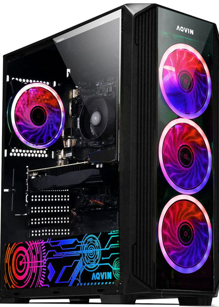 AQVIN Z-Force Windows 11 Pro Gaming PC - NVIDIA Graphics GeForce RTX 3050 6GB GDDR6 (AMD Ryzen 7 CPU/ 16GB - 32GB DDR4 RAM/ 512GB - 1TB SSD/ RGB Keyboard Mouse) - Black