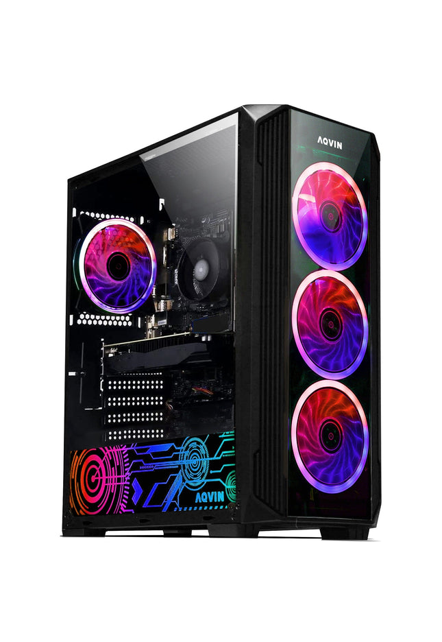 AQVIN Z-Force Windows 11 Pro Gaming PC - NVIDIA Graphics GeForce RTX 3050 6GB GDDR6 (AMD Ryzen 7 CPU/ 16GB - 32GB DDR4 RAM/ 512GB - 1TB SSD/ RGB Keyboard Mouse) - Black