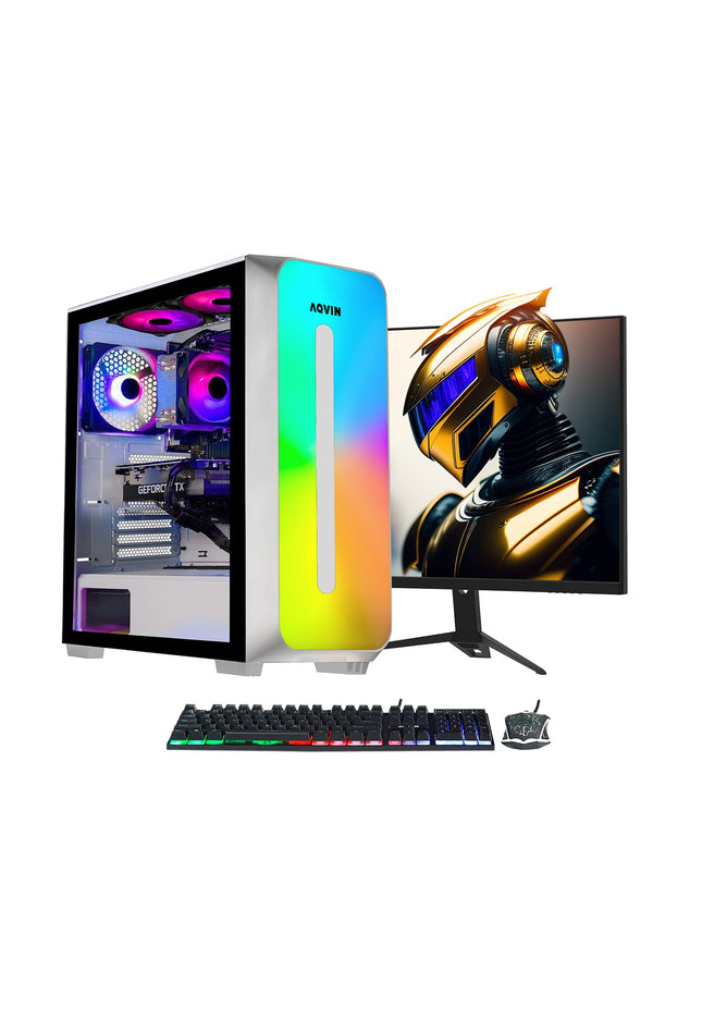AQVIN Gaming PC Tower Desktop Computer Combo, Intel Core i7 up to 4.60 GHz, 32GB DDR4 RAM, 1TB - 2TB SSD, RX 580, GTX 1660s, RTX 3050, RTX 3060, Windows 11 Pro, WIFI - 27 inch Curved Gaming Monitor
