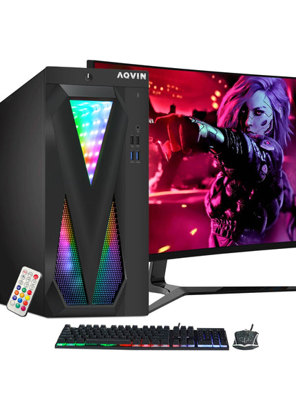 Gaming PC AQVIN Computer Tower PC, 27-inch Curved Gaming Monitor, Intel Core i7 - 6th/ 7th CPU,  32GB DDR4 RAM, 1TB SSD, RX 550/GTX1630/1050Ti/1650 HDMI, Windows 10 Pro, WIFI - Refurbished