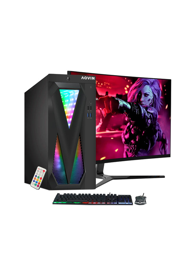 Gaming PC AQVIN Computer Tower PC, 27-inch Curved Gaming Monitor, Intel Core i7 - 6th/ 7th CPU,  32GB DDR4 RAM, 1TB SSD, RX 550/GTX1630/1050Ti/1650 HDMI, Windows 10 Pro, WIFI - Refurbished