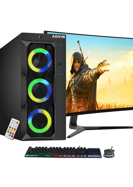 Gaming PC AQVIN Computer Tower PC, 27-inch Curved Gaming Monitor, Intel Core i7 - 6th/ 7th CPU,  32GB DDR4 RAM, 1TB SSD, RX 550/GTX1630/1050Ti/1650 HDMI, Windows 10 Pro, WIFI - Refurbished