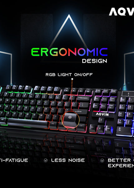 AQVIN RGB Wired Gaming Keyboard and Mouse Combo with Pad for Gamers ~ Multimedia and Anti-Ghosting capability keys ~ ERGONOMIC design - upto 3200 DPI (Rainbow LED Light Effect)