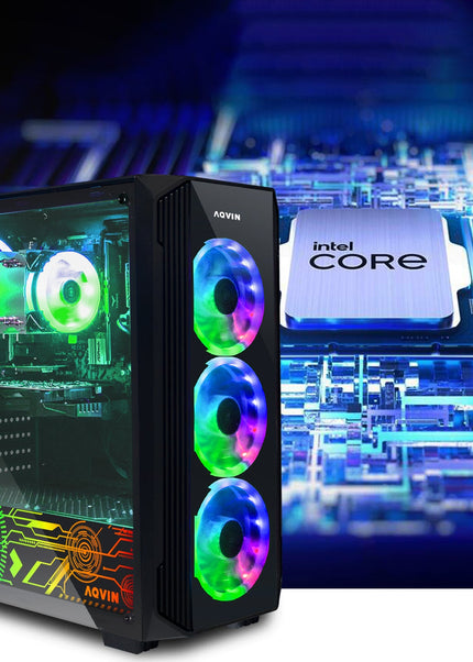 AQVIN Z-Force Gaming Desktop Tower PC/ Intel Core i7 up to 4.60 GHz Processor/ RX 580, GTX 1660s, RTX 3050, 3060, 4060, 5060/ 32GB DDR4 RAM/ 512GB - 2TB SSD/ WIFI/ Windows 11 Pro