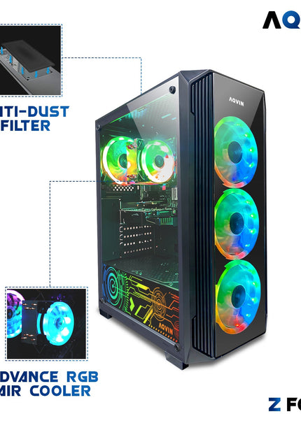 AQVIN Z-Force Gaming Desktop Tower PC/ Intel Core i7 up to 4.60 GHz Processor/ RX 580, GTX 1660s, RTX 3050, 3060, 4060, 5060/ 32GB DDR4 RAM/ 512GB - 2TB SSD/ WIFI/ Windows 11 Pro