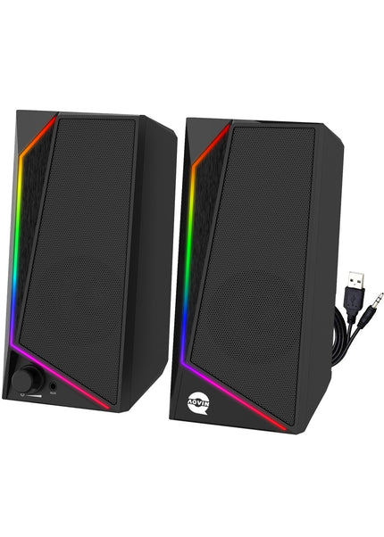 AQVIN (Q130) RGB Gaming Speakers - Wired and Bluetooth 5.0 Speakers For PC/Laptop/Monitor, 6 Colorful RGB Mode Gaming Speakers, Easy Access Volume Control