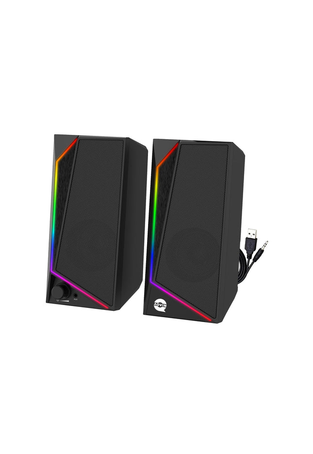 AQVIN (Q130) RGB Gaming Speakers - Wired and Bluetooth 5.0 Speakers For PC/Laptop/Monitor, 6 Colorful RGB Mode Gaming Speakers, Easy Access Volume Control