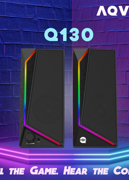 AQVIN (Q130) RGB Gaming Speakers - Wired and Bluetooth 5.0 Speakers For PC/Laptop/Monitor, 6 Colorful RGB Mode Gaming Speakers, Easy Access Volume Control