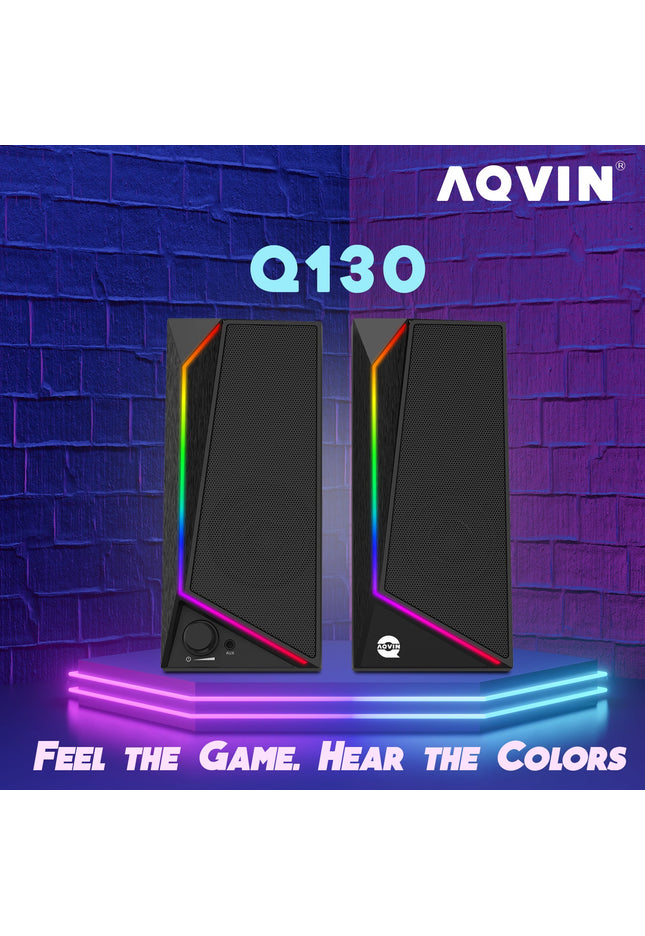 AQVIN (Q130) RGB Gaming Speakers - Wired and Bluetooth 5.0 Speakers For PC/Laptop/Monitor, 6 Colorful RGB Mode Gaming Speakers, Easy Access Volume Control