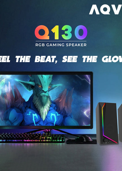 AQVIN (Q130) RGB Gaming Speakers - Wired and Bluetooth 5.0 Speakers For PC/Laptop/Monitor, 6 Colorful RGB Mode Gaming Speakers, Easy Access Volume Control