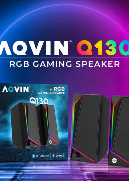 AQVIN (Q130) RGB Gaming Speakers - Wired and Bluetooth 5.0 Speakers For PC/Laptop/Monitor, 6 Colorful RGB Mode Gaming Speakers, Easy Access Volume Control