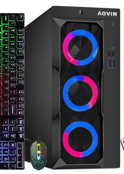 Gaming Desktop AQVIN Computer Tower PC, Intel Core i7 - 6th/ 7th CPU,  32GB DDR4 RAM, 1TB SSD Storage, RX 550/GTX1630/1050Ti/1650, Windows 10 Pro, RGB Keyboard and Mouse - Refurbished