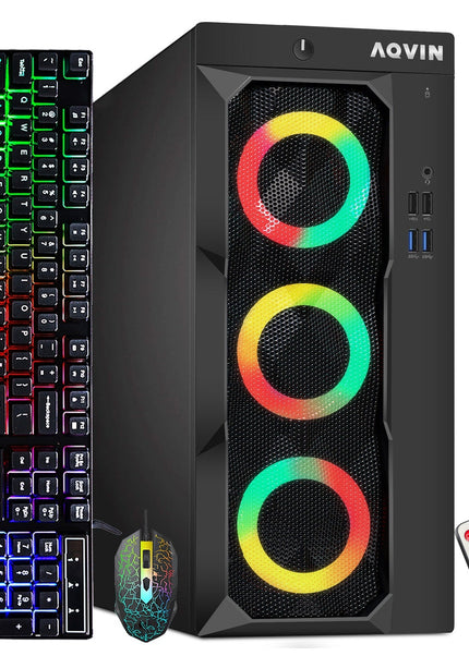 Gaming Desktop AQVIN Computer Tower PC, Intel Core i7 - 6th/ 7th CPU,  32GB DDR4 RAM, 1TB SSD Storage, RX 550/GTX1630/1050Ti/1650, Windows 10 Pro, RGB Keyboard and Mouse - Refurbished
