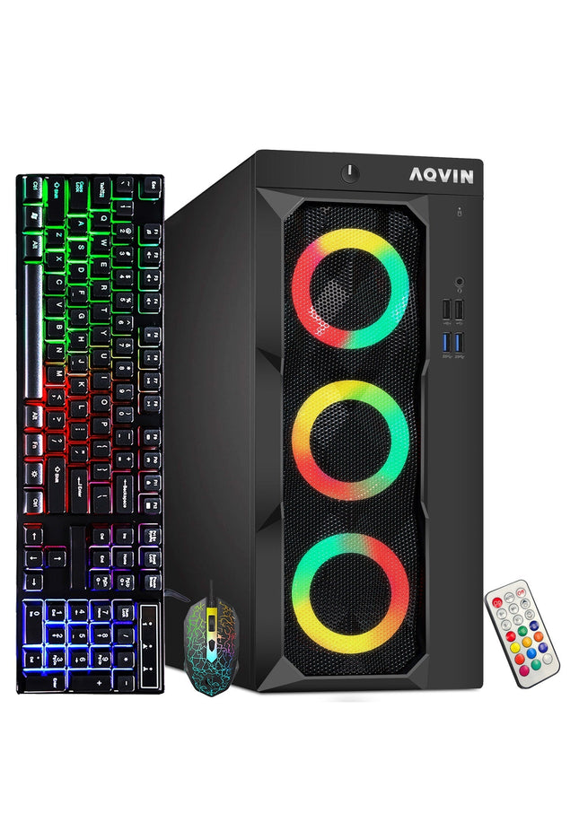 AQVIN Tower Desktop Computer Windows 11 Pro Gaming PC, 27-inch Curved Gaming Monitor, Intel Core i5 - i7 8th Gen CPU,  32GB DDR4 RAM, 1TB SSD, RX 550/GTX1630/1050Ti/1650 HDMI, WIFI - Refurbished
