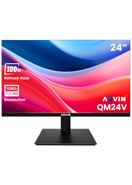 AQVIN 24" Full HD Flat Curvature Monitor - VA Screen With 100Hz Refresh Rate, HDMI and VGA Port, Monitor for PC, Wall Mountable, Best for Office & Home - Black (QM24v)