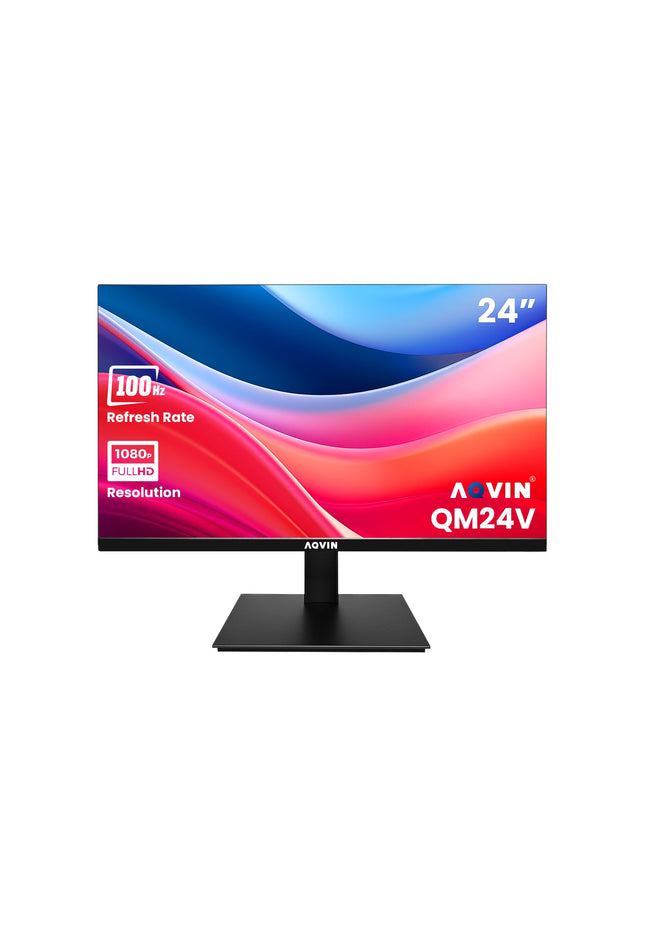 AQVIN 24" Full HD Flat Curvature Monitor - VA Screen With 100Hz Refresh Rate, HDMI and VGA Port, Monitor for PC, Wall Mountable, Best for Office & Home - Black (QM24v)