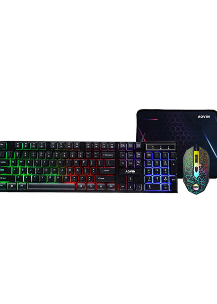 AQVIN RGB Wired Gaming Keyboard and Mouse Combo with Pad for Gamers ~ Multimedia and Anti-Ghosting capability keys ~ ERGONOMIC design - upto 3200 DPI (Rainbow LED Light Effect)