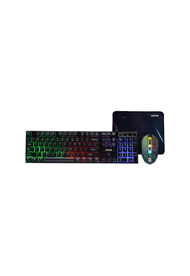 AQVIN RGB Wired Gaming Keyboard and Mouse Combo with Pad for Gamers ~ Multimedia and Anti-Ghosting capability keys ~ ERGONOMIC design - upto 3200 DPI (Rainbow LED Light Effect)
