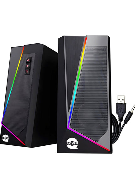 AQVIN RGB Gaming Speakers | Wired and Bluetooth 5.0 Speakers for PC/Laptop/Monitor | 6 Colorful RGB Modes Gaming Speakers | Easy-Access Volume Control (Q100)