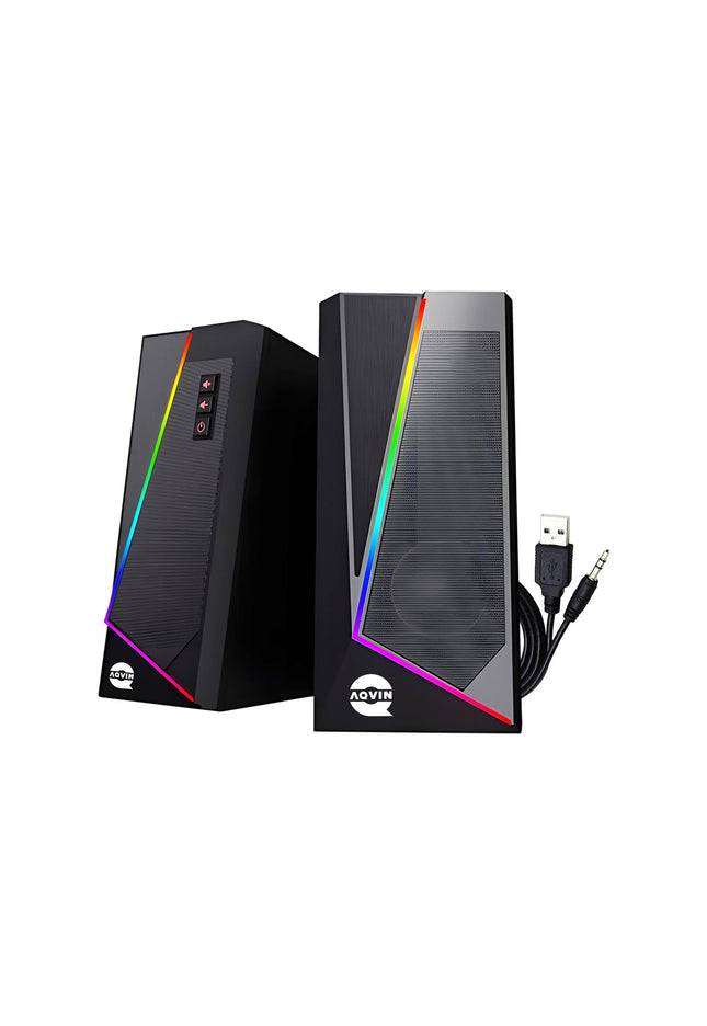 AQVIN RGB Gaming Speakers | Wired and Bluetooth 5.0 Speakers for PC/Laptop/Monitor | 6 Colorful RGB Modes Gaming Speakers | Easy-Access Volume Control (Q100)