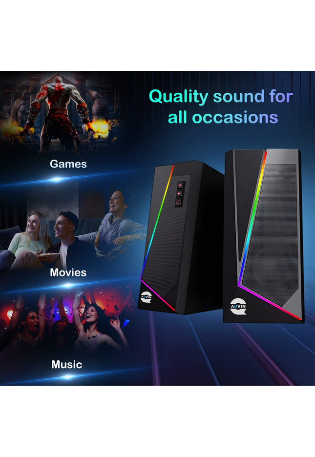 AQVIN RGB Gaming Speakers | Wired and Bluetooth 5.0 Speakers for PC/Laptop/Monitor | 6 Colorful RGB Modes Gaming Speakers | Easy-Access Volume Control (Q100)