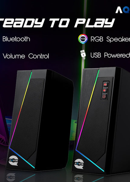 AQVIN RGB Gaming Speakers | Wired and Bluetooth 5.0 Speakers for PC/Laptop/Monitor | 6 Colorful RGB Modes Gaming Speakers | Easy-Access Volume Control (Q100)