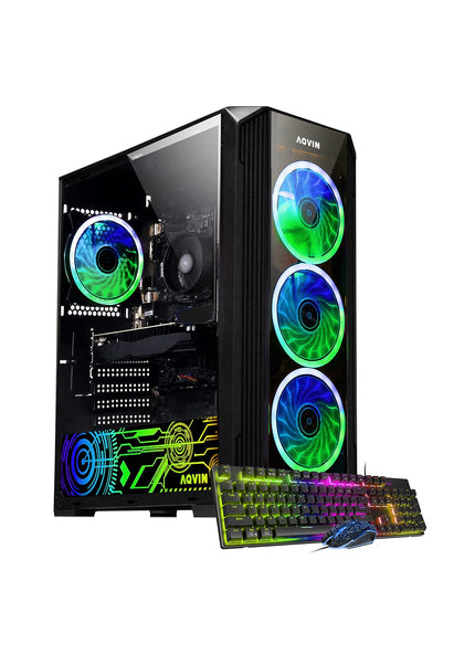AQVIN Z-Force Windows 11 Pro Gaming PC - NVIDIA Graphics GeForce RTX 3050 6GB GDDR6 (AMD Ryzen 7 CPU/ 16GB - 32GB DDR4 RAM/ 512GB - 1TB SSD/ RGB Keyboard Mouse) - Black