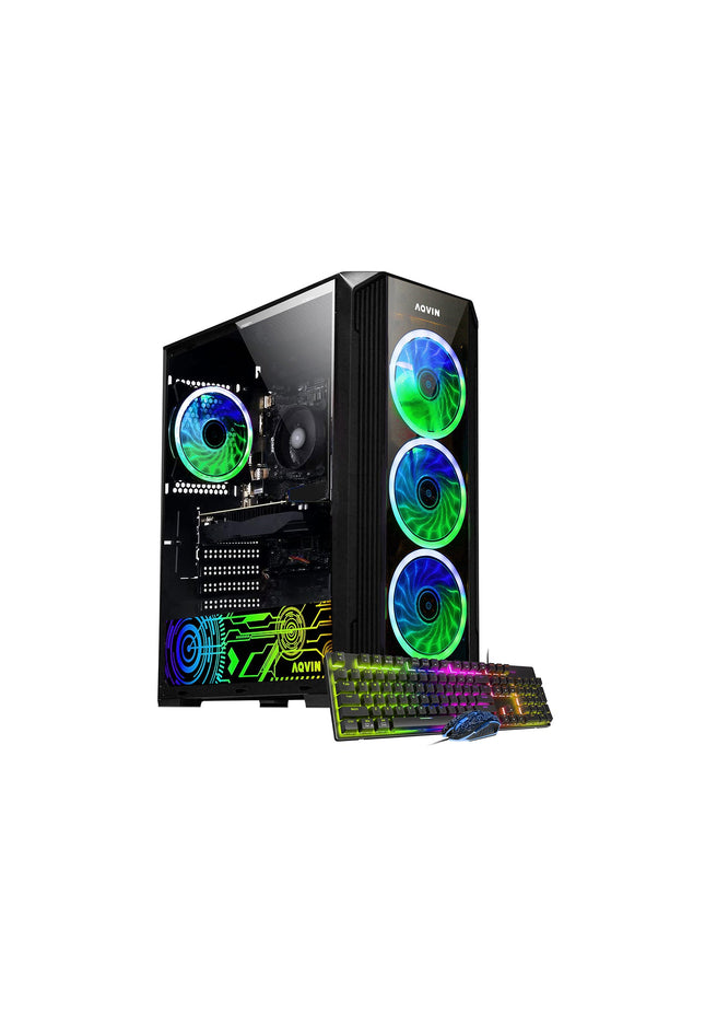 AQVIN Z-Force Windows 11 Pro Gaming PC - NVIDIA Graphics GeForce RTX 3050 6GB GDDR6 (AMD Ryzen 7 CPU/ 16GB - 32GB DDR4 RAM/ 512GB - 1TB SSD/ RGB Keyboard Mouse) - Black