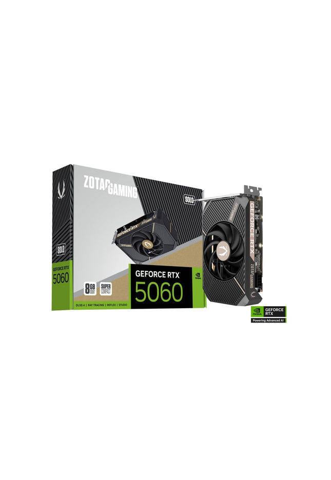 ZOTAC Gaming GeForce RTX 5060 SOLO Graphics Card - 8GB GDDR7, PCI Express 5.0 Video Card, DisplayPort / HDMI - (ZT-B50600G-10L)