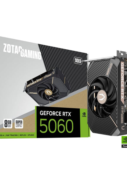 ZOTAC Gaming GeForce RTX 5060 SOLO Graphics Card - 8GB GDDR7, PCI Express 5.0 Video Card, DisplayPort / HDMI - (ZT-B50600G-10L)
