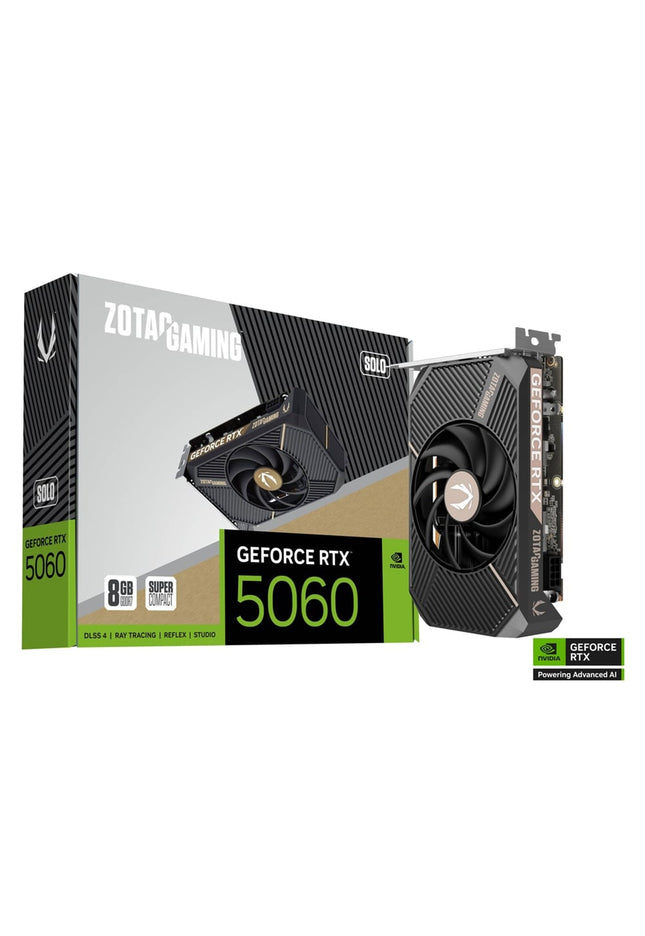 ZOTAC Gaming GeForce RTX 5060 SOLO Graphics Card - 8GB GDDR7, PCI Express 5.0 Video Card, DisplayPort / HDMI - (ZT-B50600G-10L)