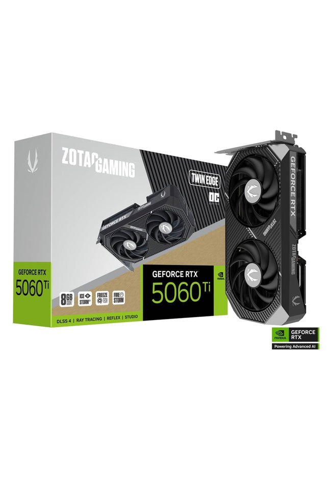 ZOTAC GAMING GeForce RTX 5060 Ti 8GB Twin Edge OC Graphics Card - IceStorm 2.0 Cooling With BladeLink Fans, 3x Display Port / HDMI - (ZT-B50610H-10M)