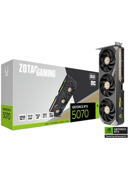ZOTAC GAMING GeForce RTX 5070 SOLID OC Graphics Card - 12GB GDDR7, IceStorm 2.0 Cooling With BladeLink Fans, 3x Display Port / HDMI - (ZT-B50700J-10P)