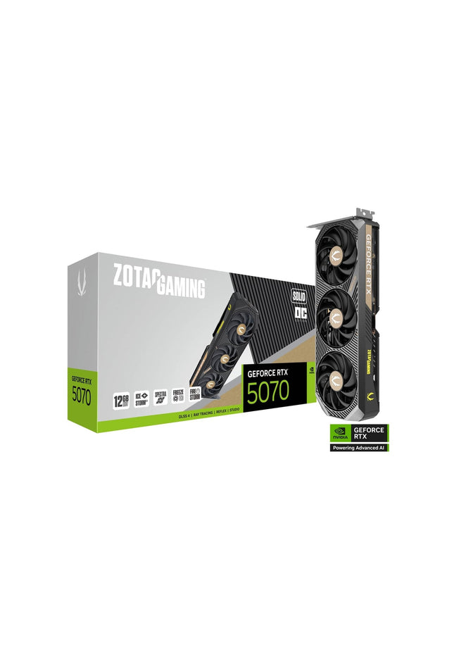 ZOTAC GAMING GeForce RTX 5070 SOLID OC Graphics Card - 12GB GDDR7, IceStorm 2.0 Cooling With BladeLink Fans, 3x Display Port / HDMI - (ZT-B50700J-10P)