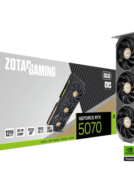ZOTAC GAMING GeForce RTX 5070 SOLID OC Graphics Card - 12GB GDDR7, IceStorm 2.0 Cooling With BladeLink Fans, 3x Display Port / HDMI - (ZT-B50700J-10P)