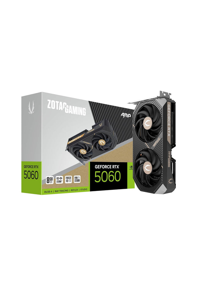 ZOTAC GAMING GeForce RTX 5060 AMP Graphics Card - 8GB GDDR7, IceStorm 2.0 Cooling With BladeLink Fans, 3x Display Port / HDMI - (ZT-B50600F-10M)